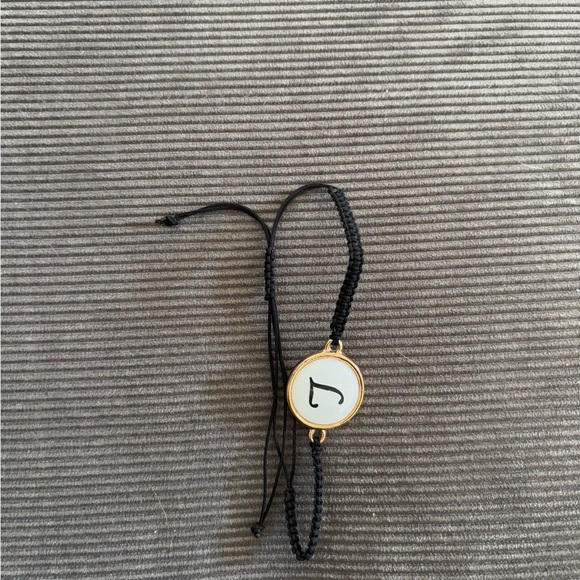 Gold Circle Initial Bracelet with Black Cord - Picture 2 of 3
